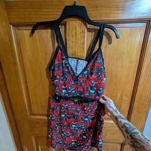 Stylish Red and Black Women's Sleepwear Set